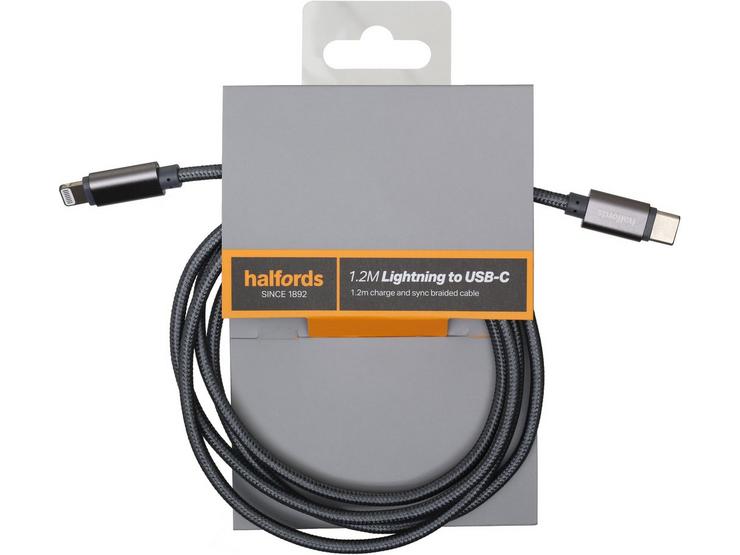 Halfords USB-C to Lightning 1.2M Charcoal