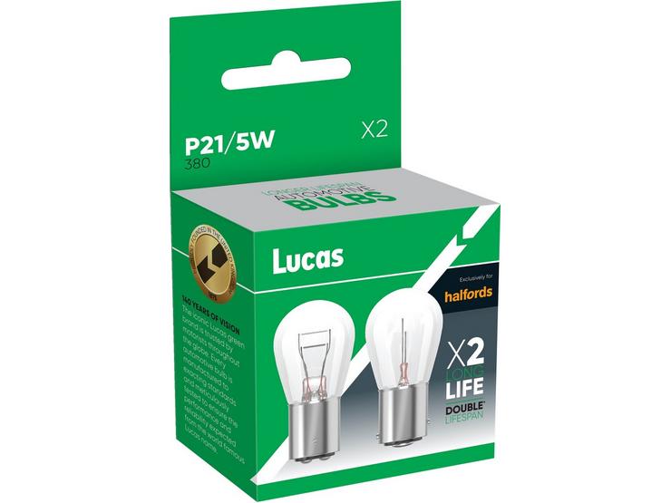 Lucas 380 P21/5W Double Lifespan Car Bulb Twin Pack