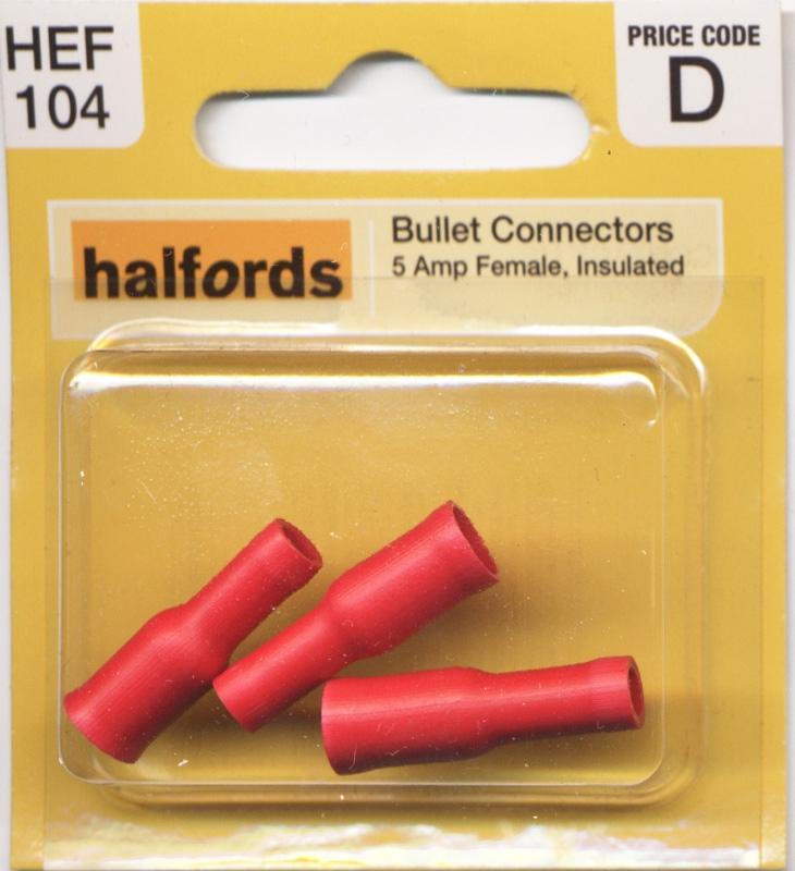 Halfords Bullet Connectors 5 Amp Female Hef104