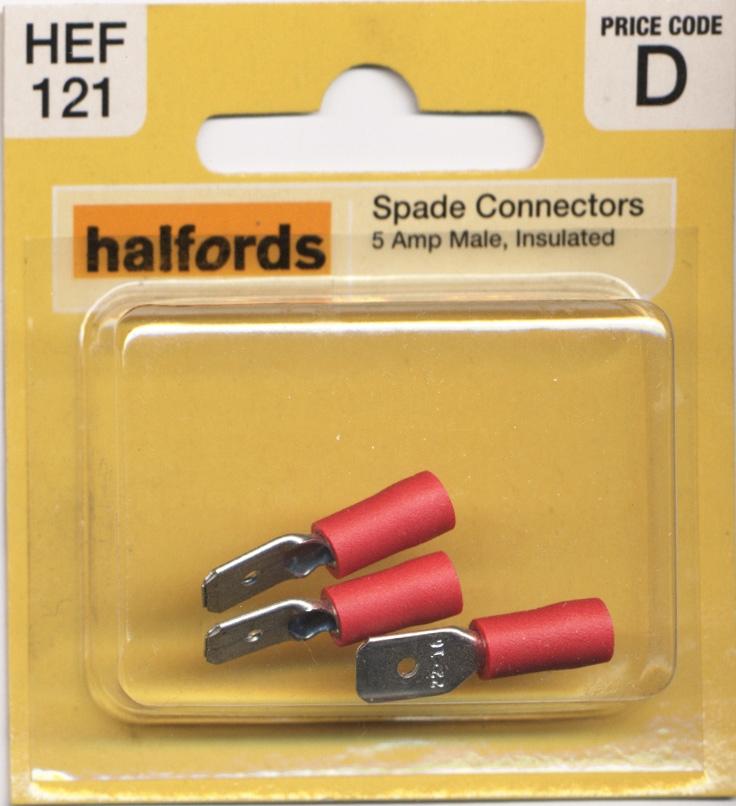 Halfords Spade Connectors (Hef121) 5 Amp/Male