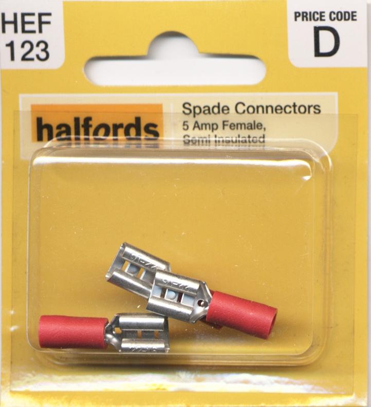 Halfords Spade Connectors (Hef123) 5 Amp/Female