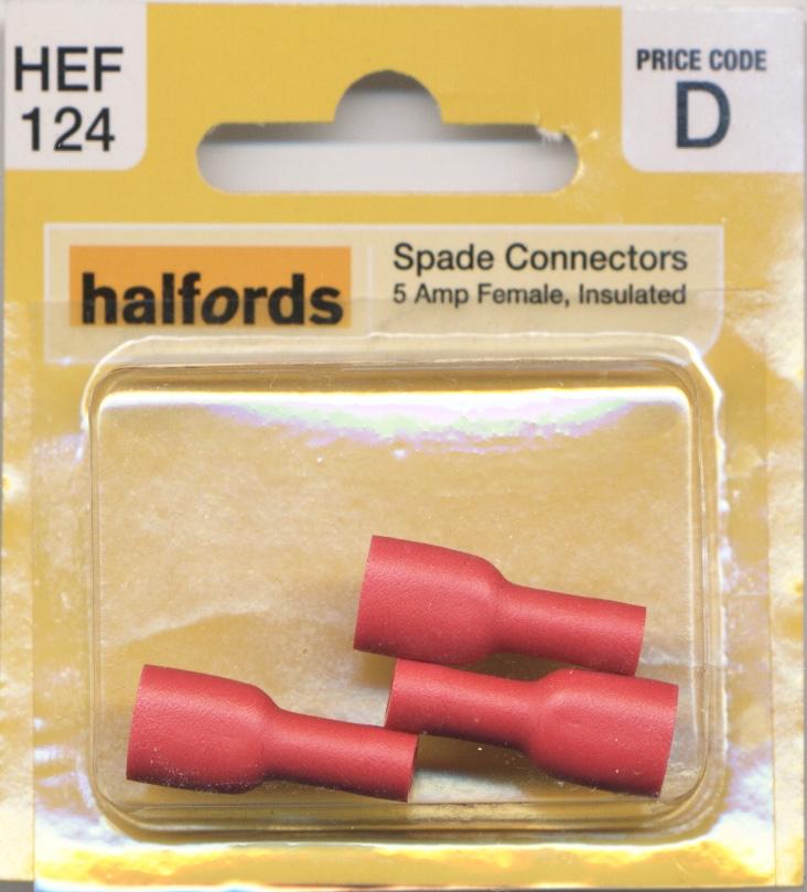 Halfords Spade Connectors (Hef124) 5 Amp/Female