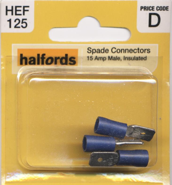 Halfords Spade Connectors (Hef125) 15 Amp/Male