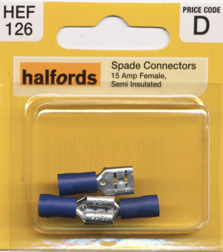 Halfords Spade Connector (Hef126) 15 Amp/Female