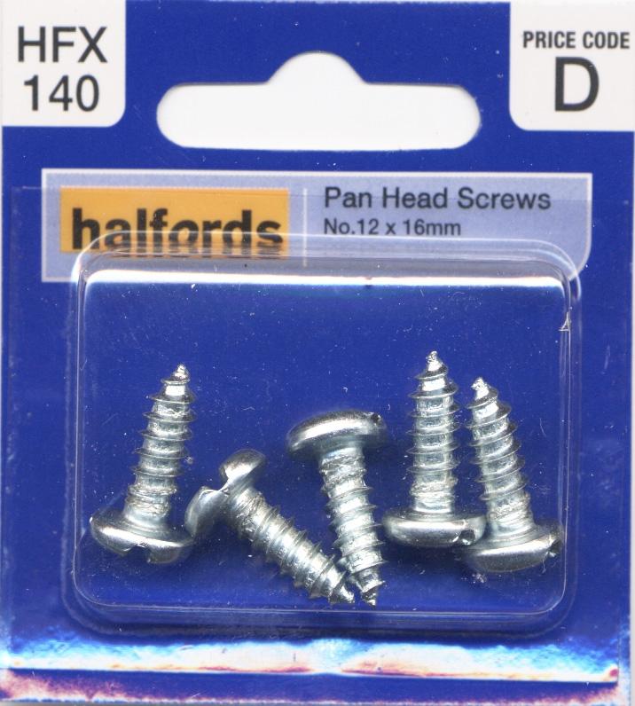 Halfords Pan Head Screws (Hfx140) No12 X 16Mm