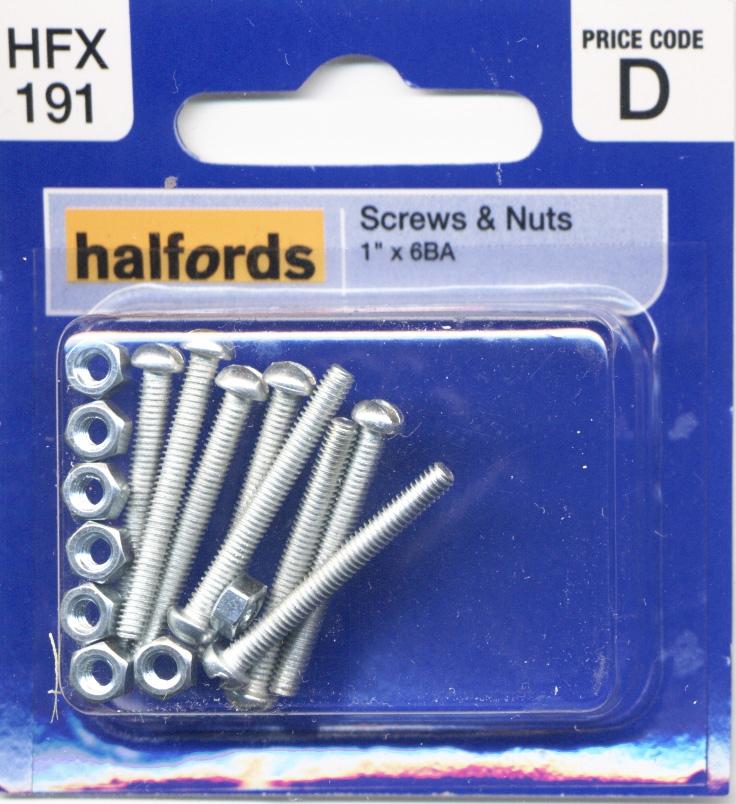 Halfords Screws & Nuts 1 Inch X 6Ba