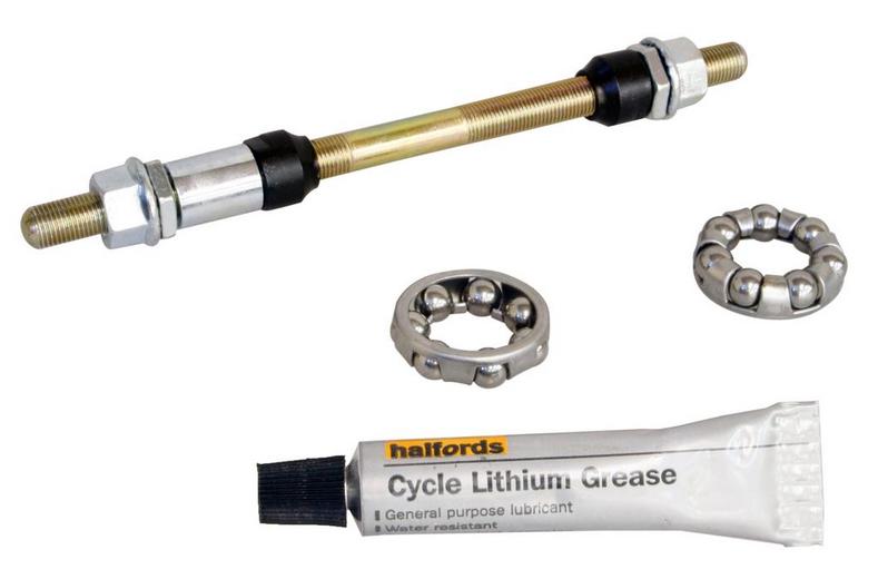 Halfords 9.5mm x 175mm Axle with Bearings and Grease - Chrome Halfords 9.5mm x 175mm Axle with Bearings and Grease - Chrome