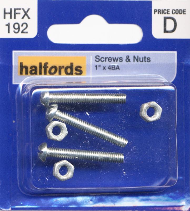 Halfords Screws And Nuts 1 Inchx4Ba