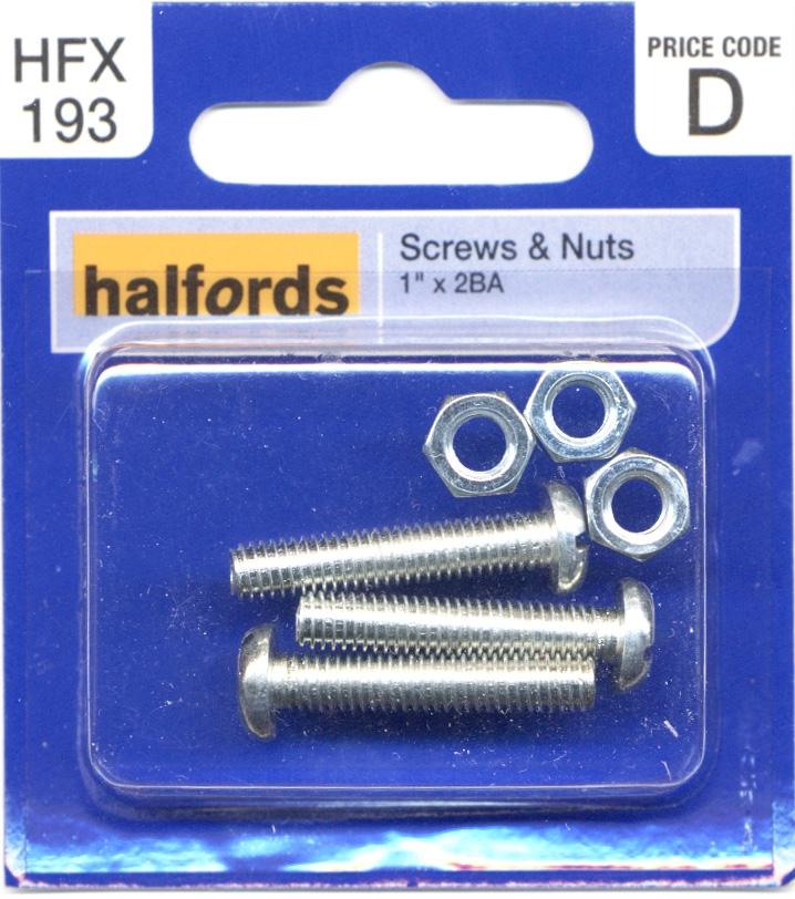 Halfords Screws & Nuts 1 Inch X 2Ba