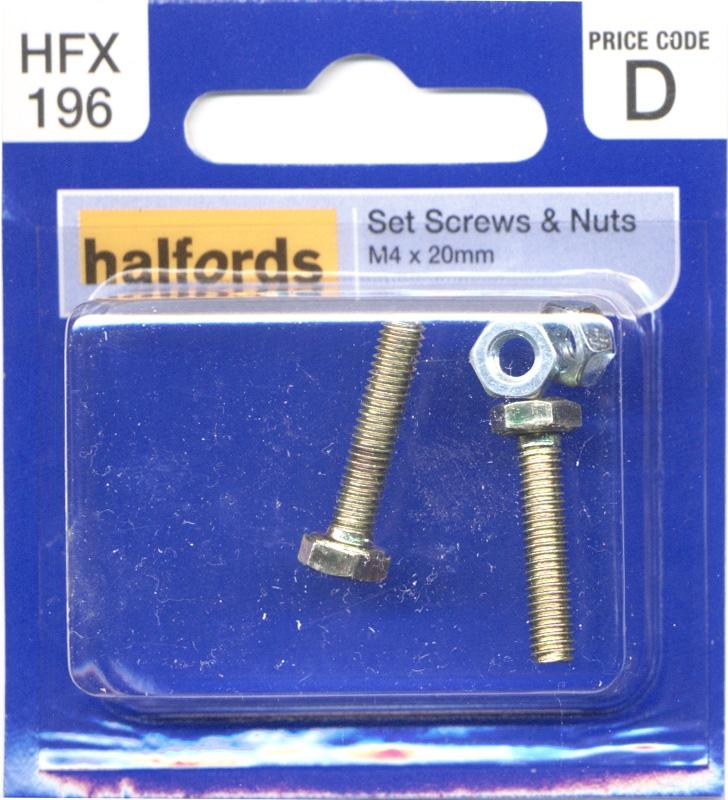 Halfords Set Screws & Nuts M4 X 20Mm