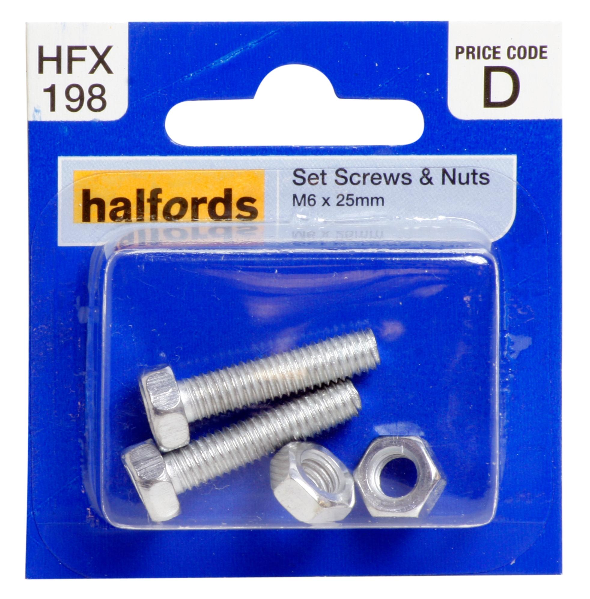Halfords Set Screws & Nuts M6 X 25Mm