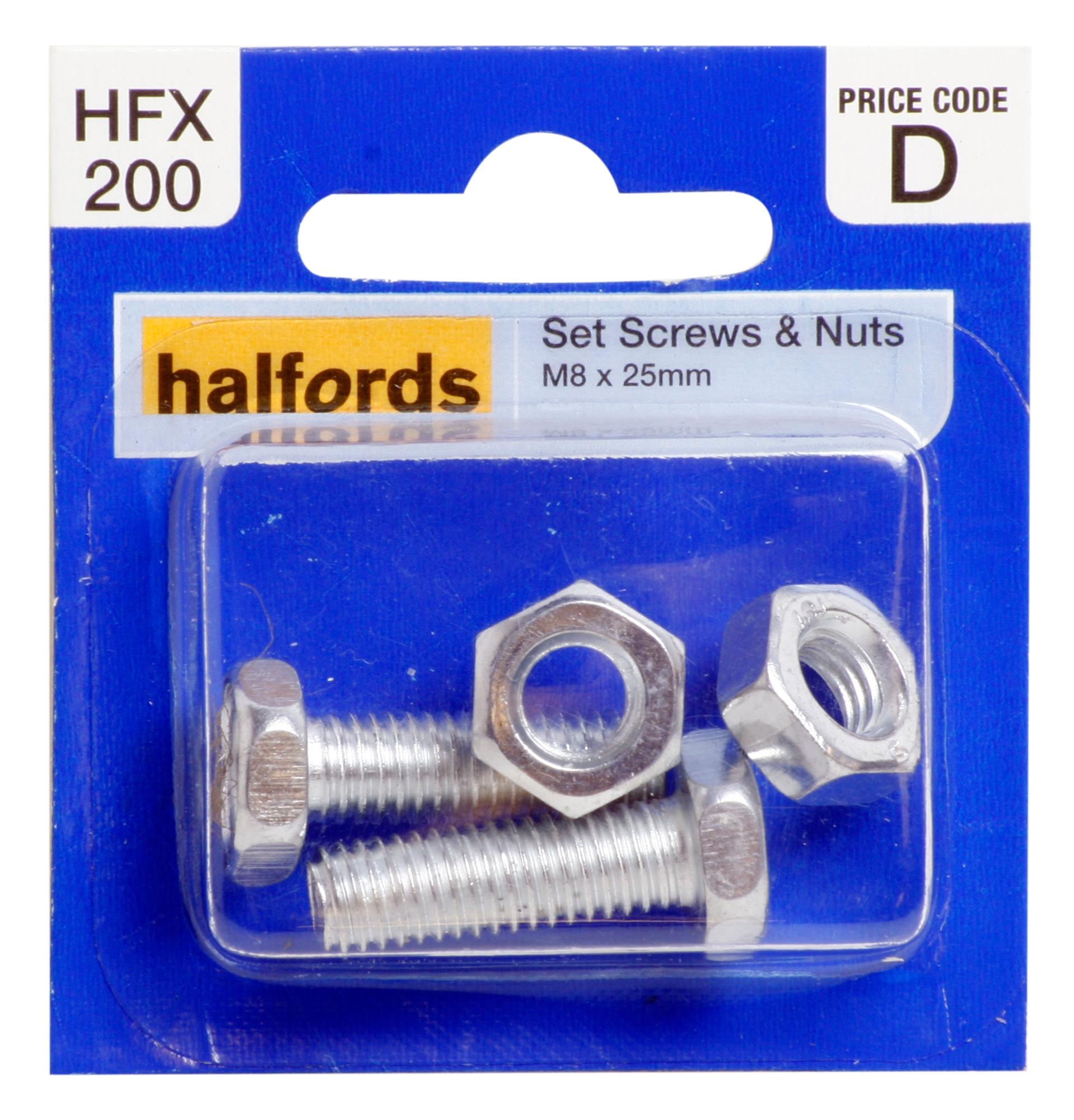 Halfords Set Screw & Nuts M8 X 25Mm