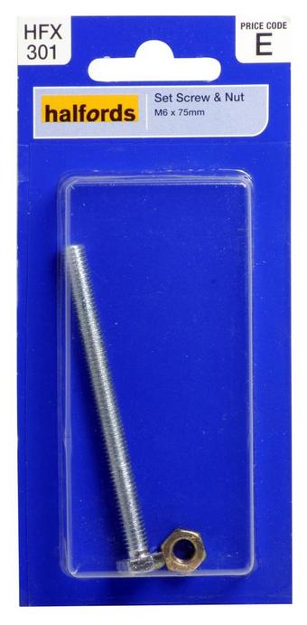 Halfords Set Screw & Nut M6 x 75mm