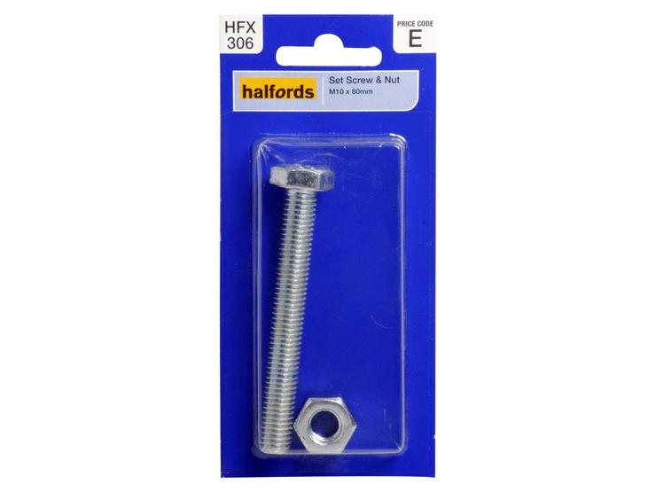 Halfords Set Screw and Nut M10 x 80mm