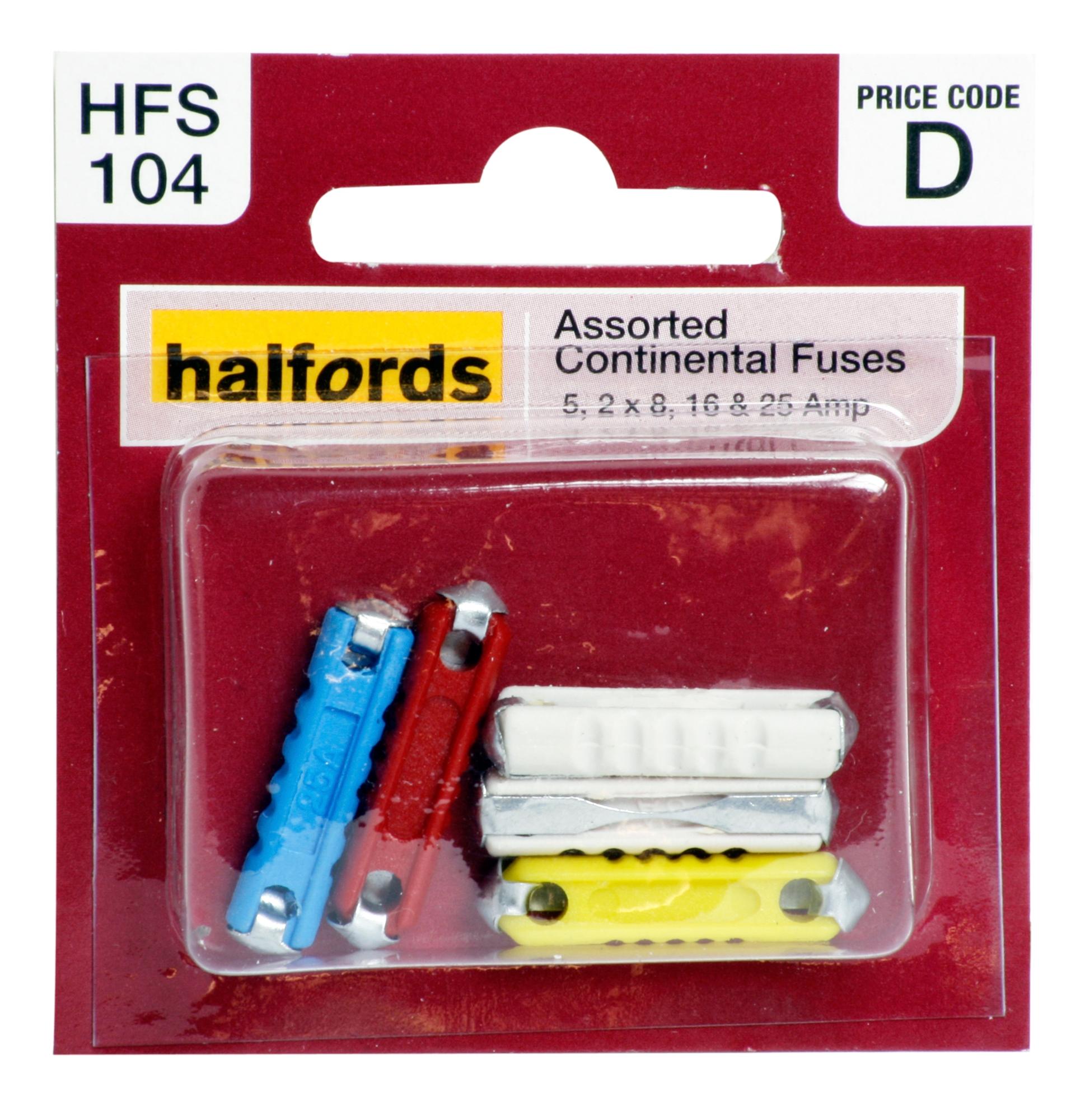 Halfords Assorted Continental Fuses 5/8/16/25 Amp (Hfs104)
