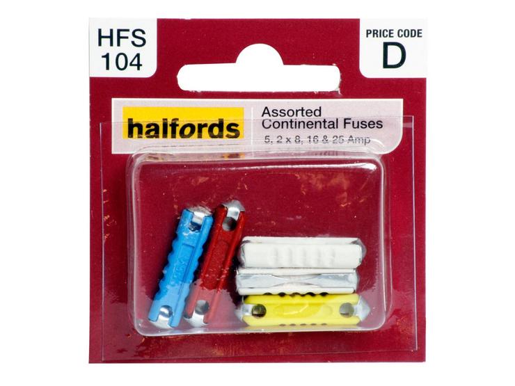 Halfords Assorted Continental Fuses 5/8/16/25 Amp (HFS104)