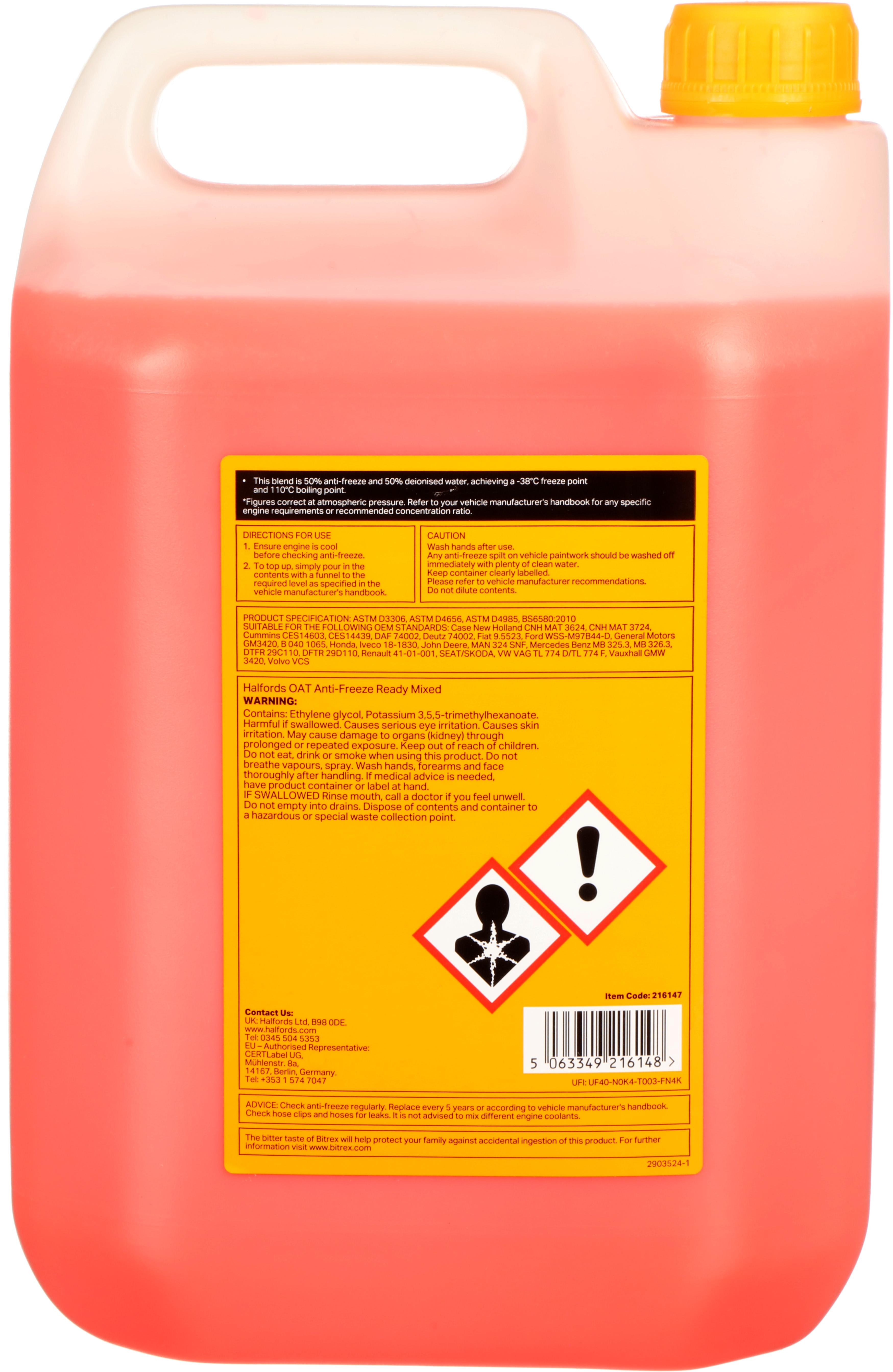 Halfords OAT Ready Mixed Antifreeze & Coolant 5L