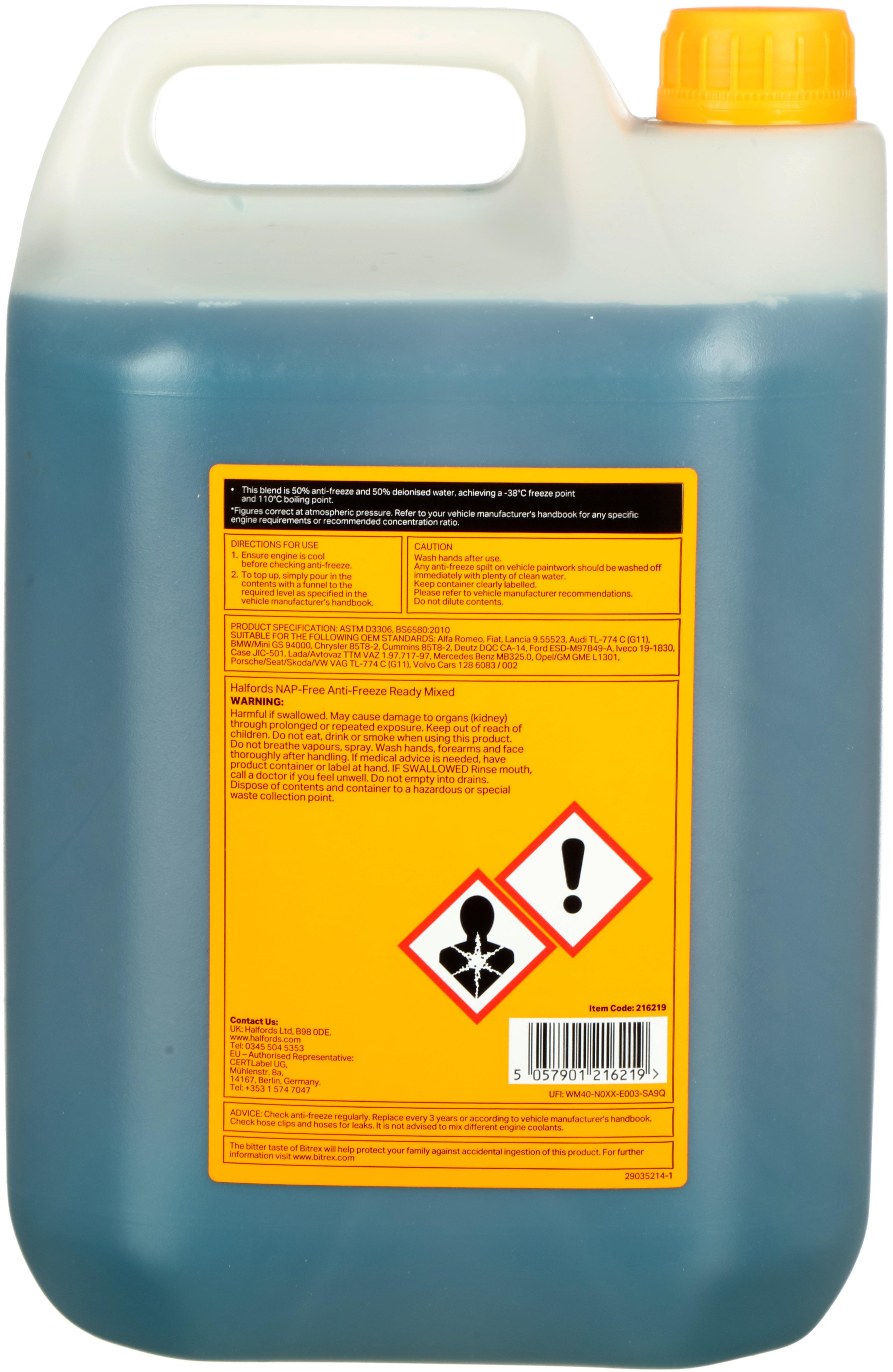 Halfords NAP-Free Hybrid Antifreeze & Coolant Ready Mixed 5L