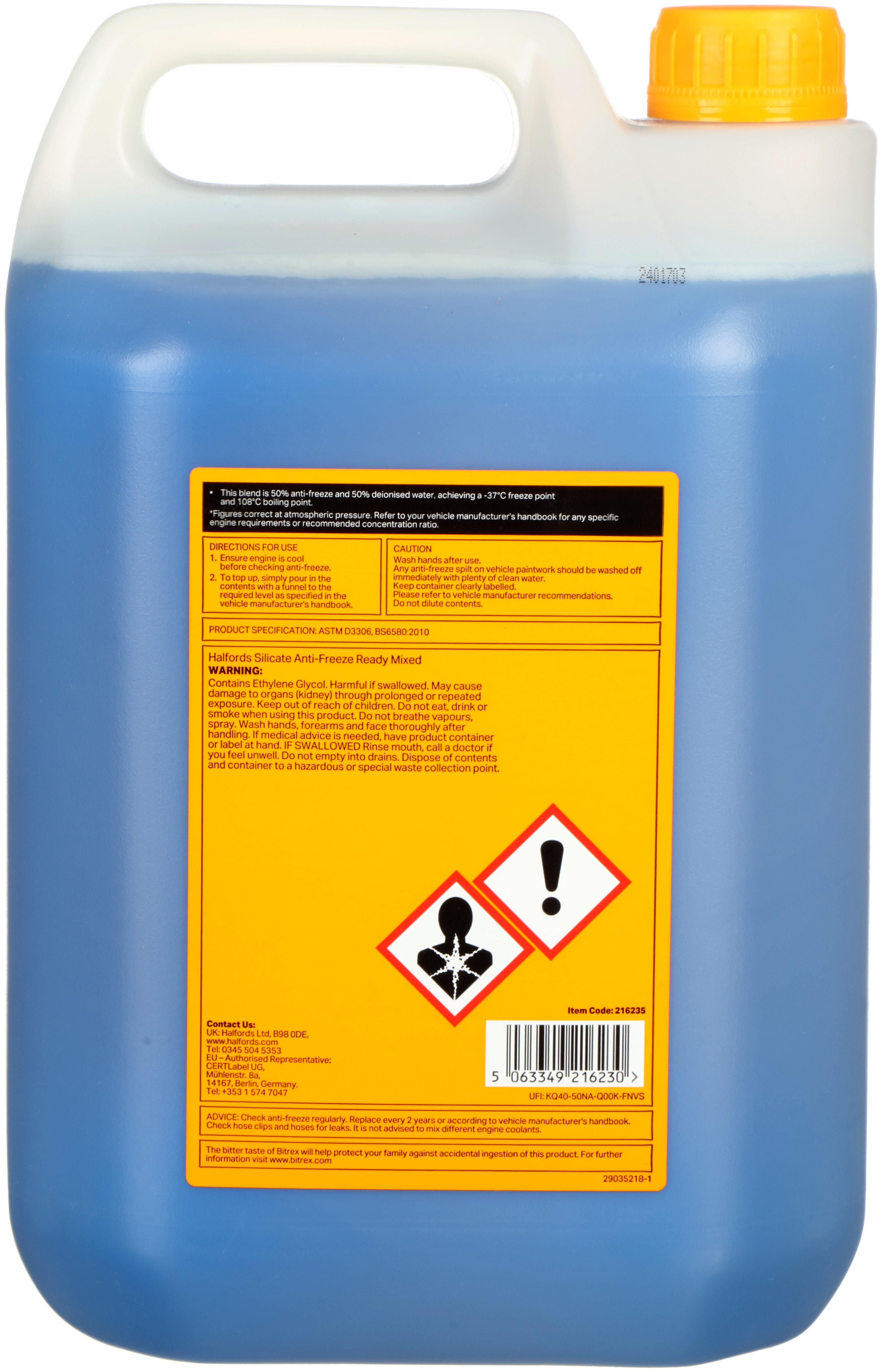 Halfords Silicate Antifreeze & Coolant Ready Mixed 5L