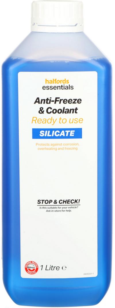 Halfords Essentials Silicate Ready Mixed Antifreeze & Coolant 1L Halfords Essentials Silicate Ready Mixed Antifreeze & Coolant 1L