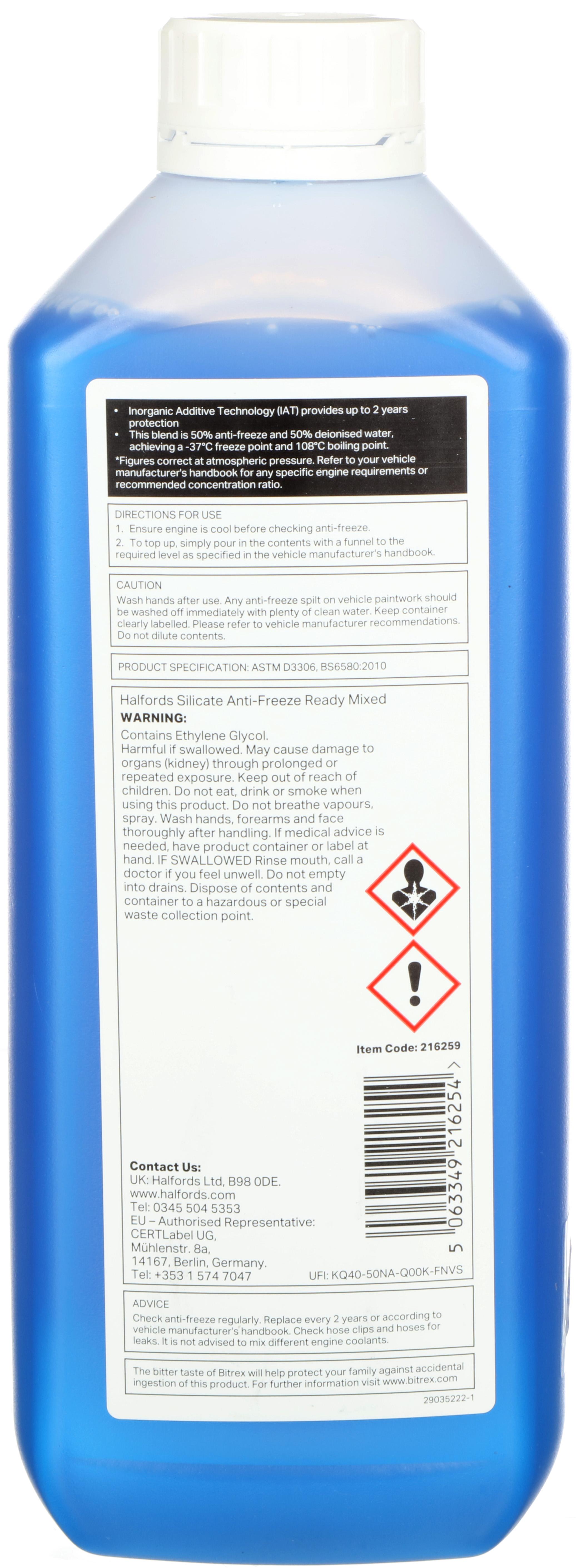 Halfords Essentials Silicate Ready Mixed Antifreeze & Coolant 1L