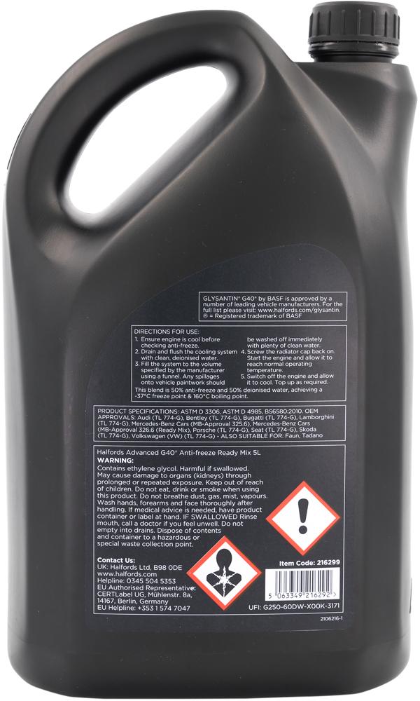 Halfords Advanced G40 Antifreeze & Coolant Ready Mixed 5L