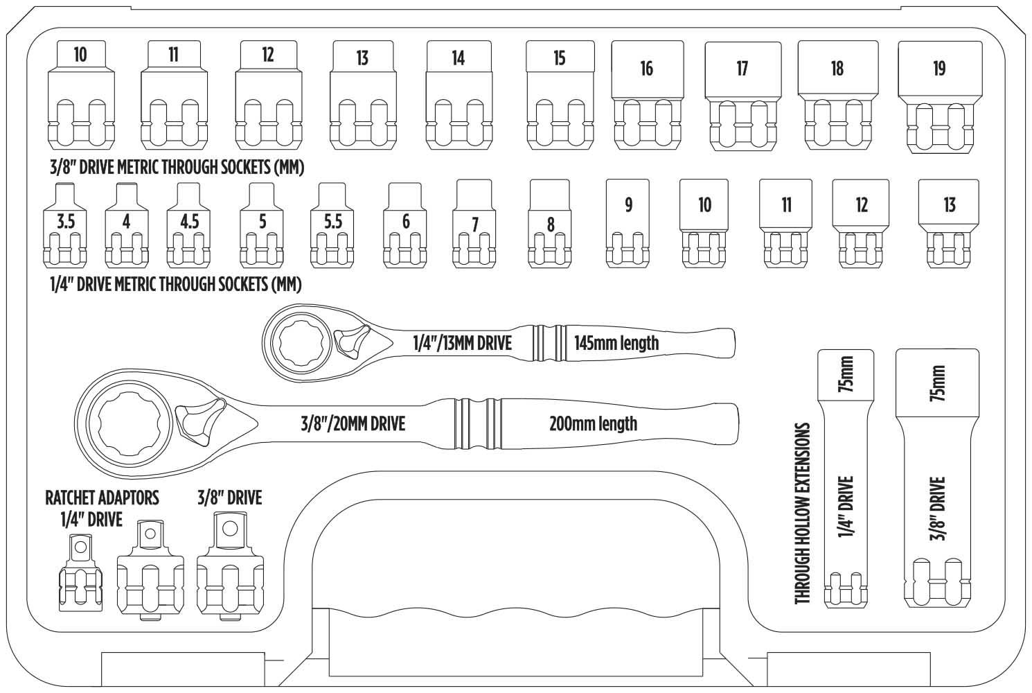 Halfords Advanced 30 Piece Metric Vortex Socket Set 1/4" 3/8"