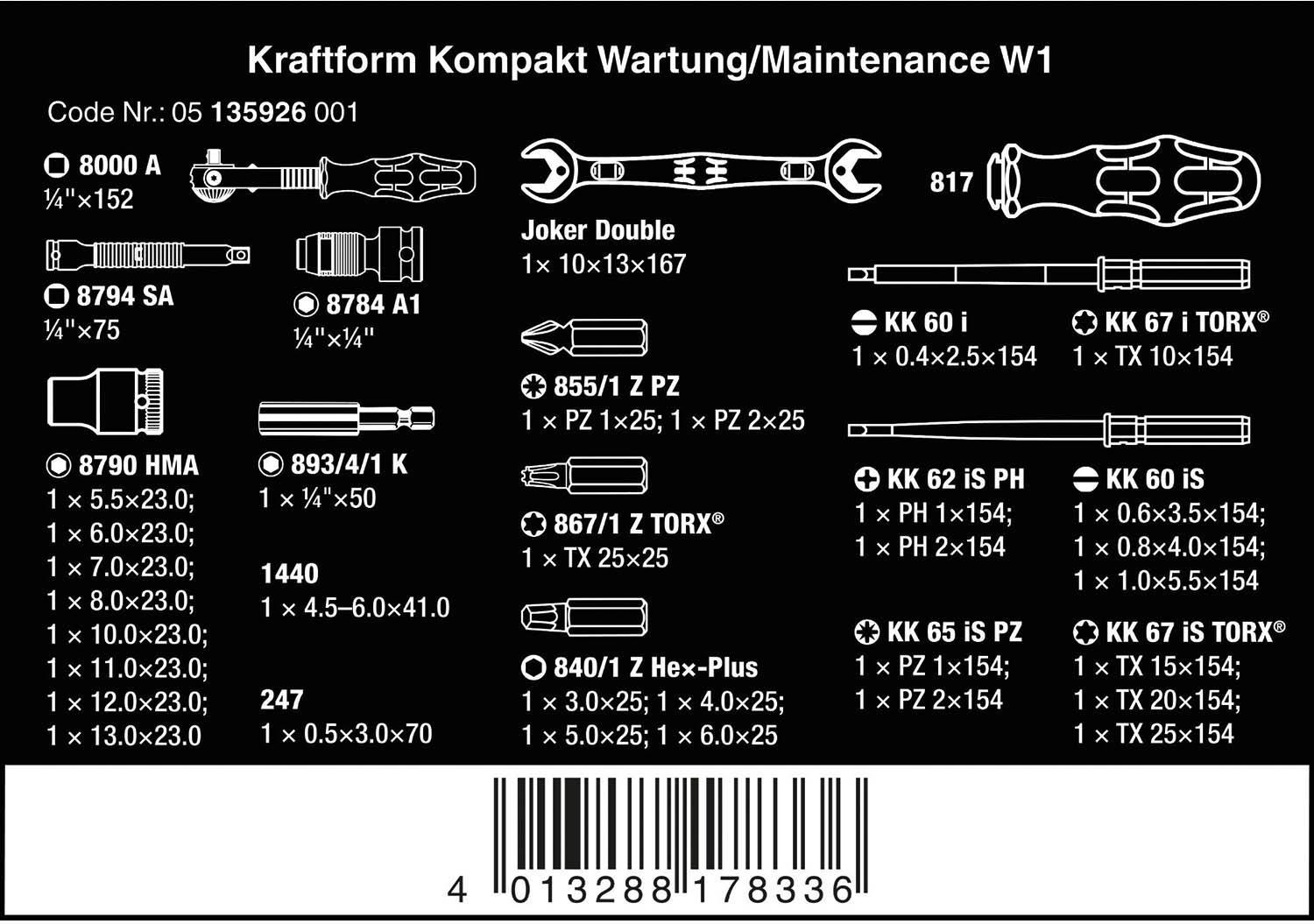 Wera Tools Kraftform Kompakt W 1 Maintenance Set 35 Piece