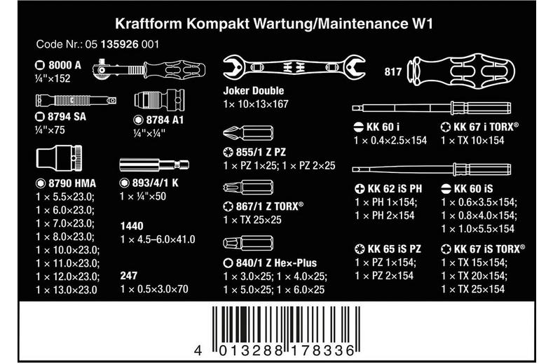 Wera Tools Kraftform Kompakt W 1 Maintenance Set 35 Piece Wera Tools Kraftform Kompakt W 1 Maintenance Set 35 Piece