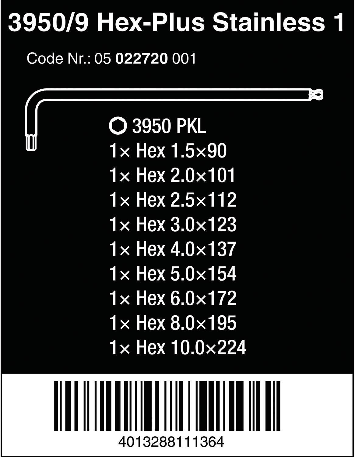 Wera Tools 3950/9 Hex Plus Stainless Set