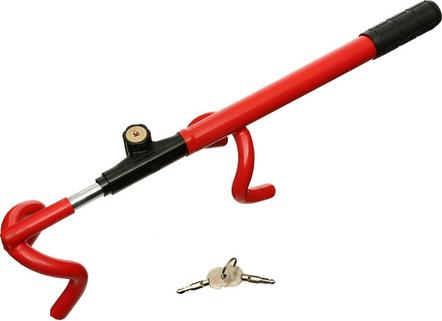 Flexzion Car Club Steering Wheel Lock - Heavy Duty Anti Theft Device, Adjustable 20-28.5 Inch Security Bar With 2 Keys (Red)