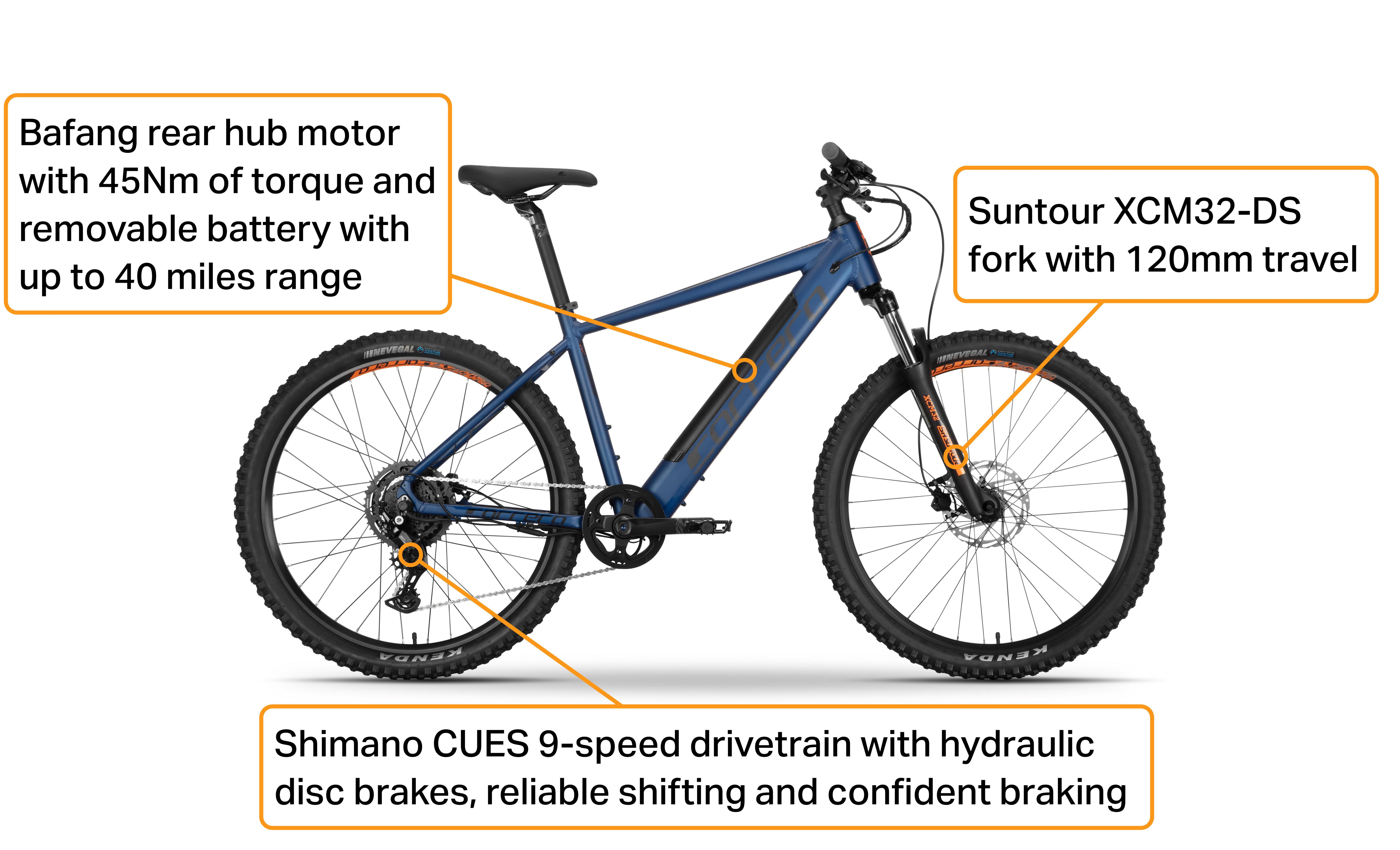 Refurbished - Carrera Vulcan-E Electric Mountain Bike - S, M, L, XL Frames