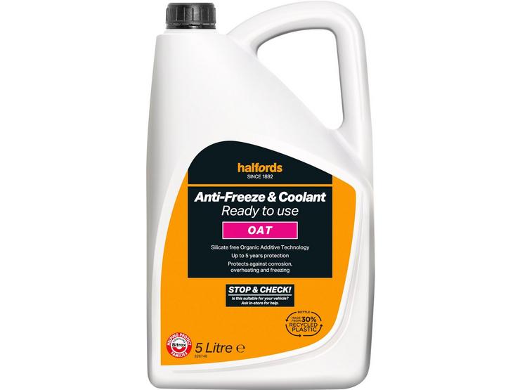 Halfords OAT Ready Mixed Antifreeze & Coolant 5L