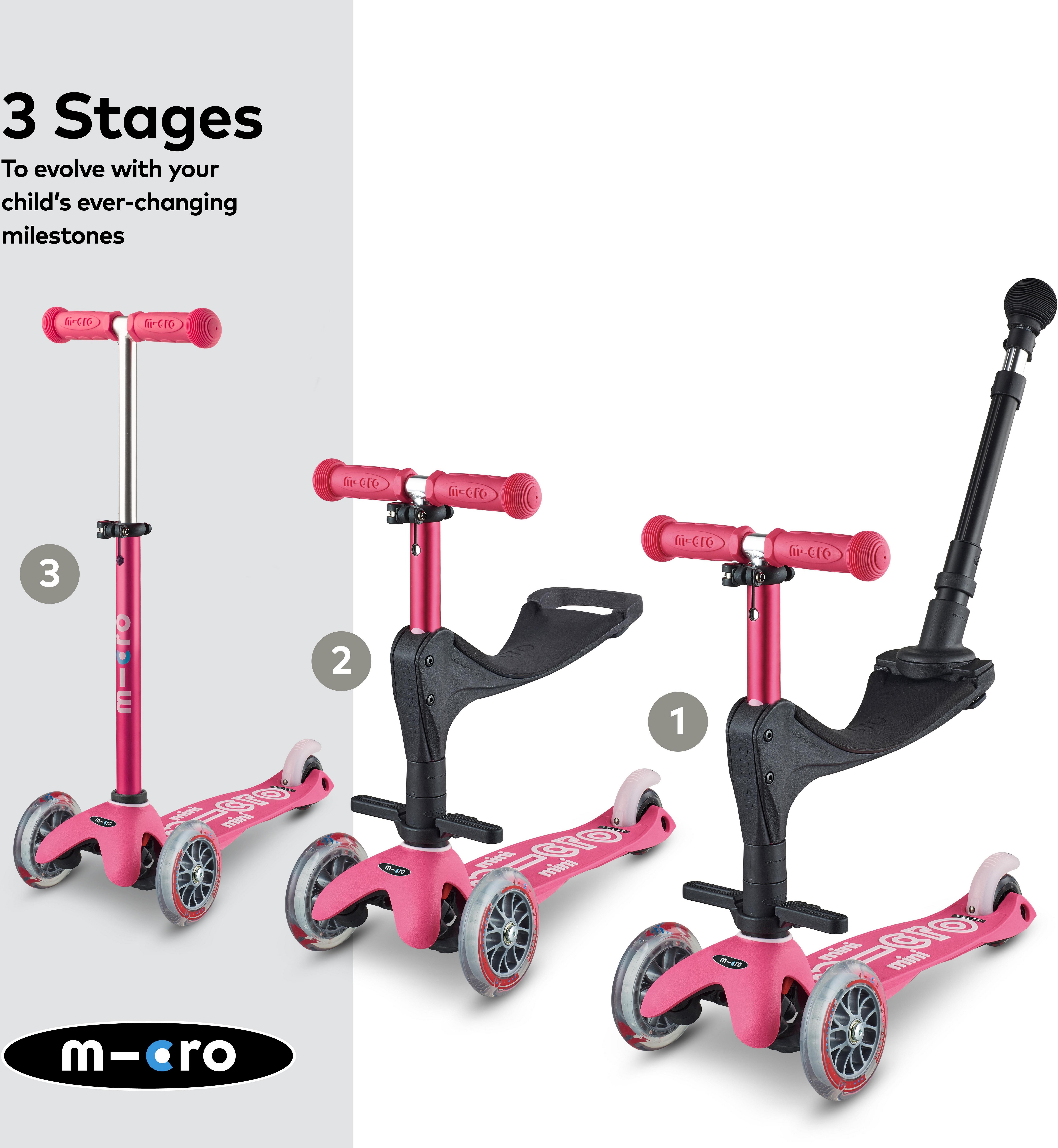 Mini Micro 3in1 Deluxe Plus Pink Kids Scooter