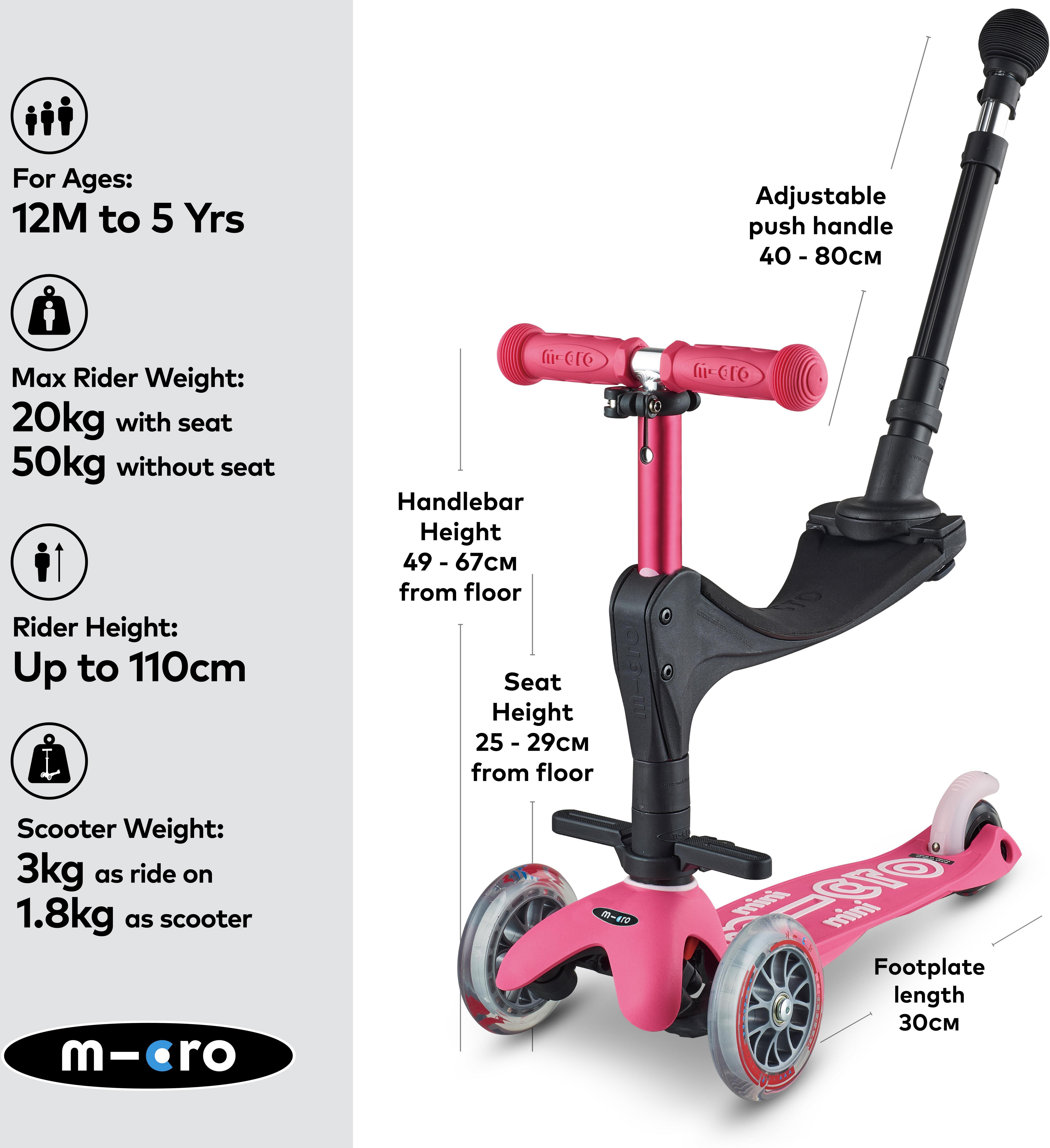Mini Micro 3in1 Ride on Scooter Pink: 12 Month +