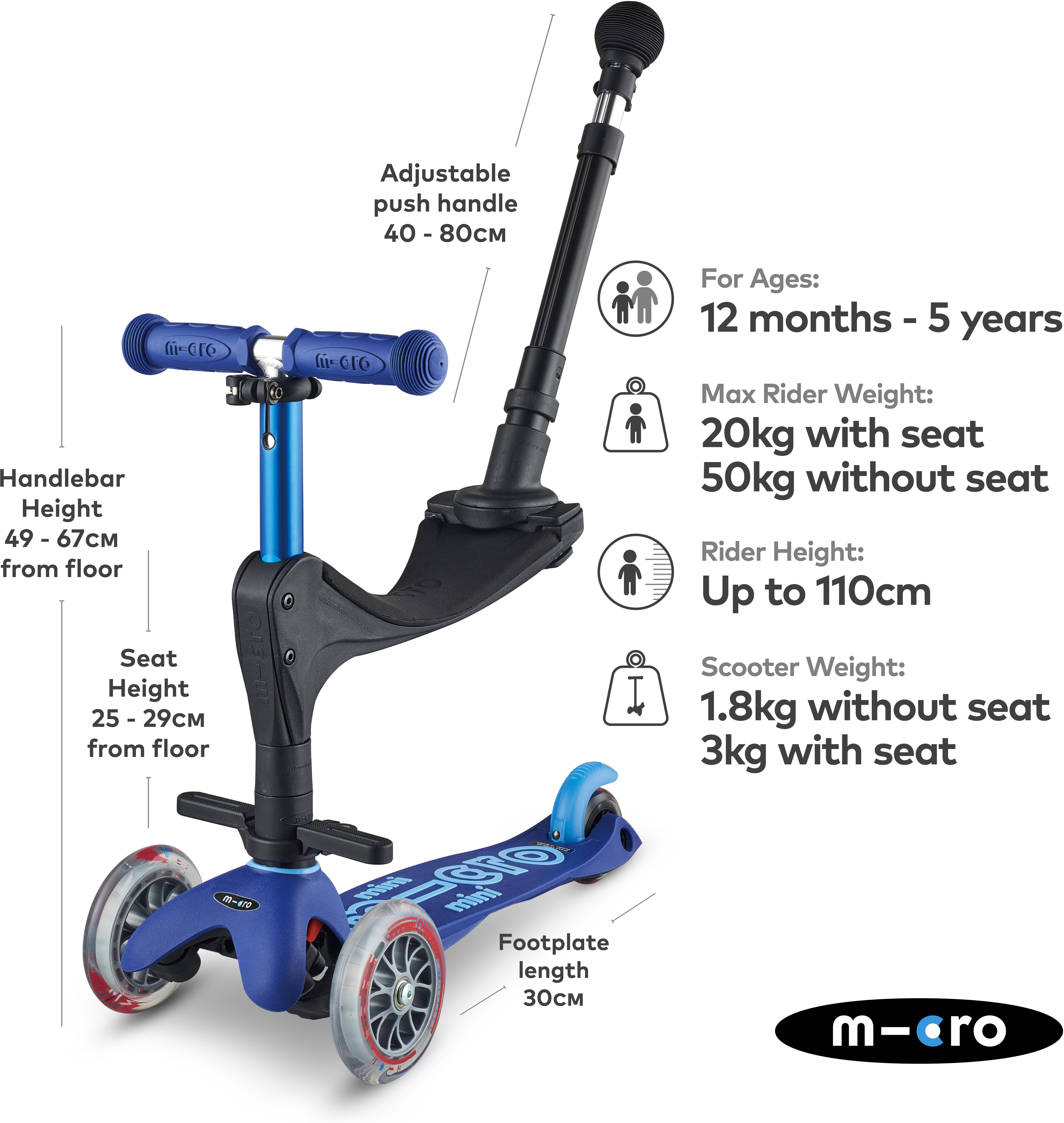 Mini Micro 3in1 Deluxe Plus Blue Kids Scooter