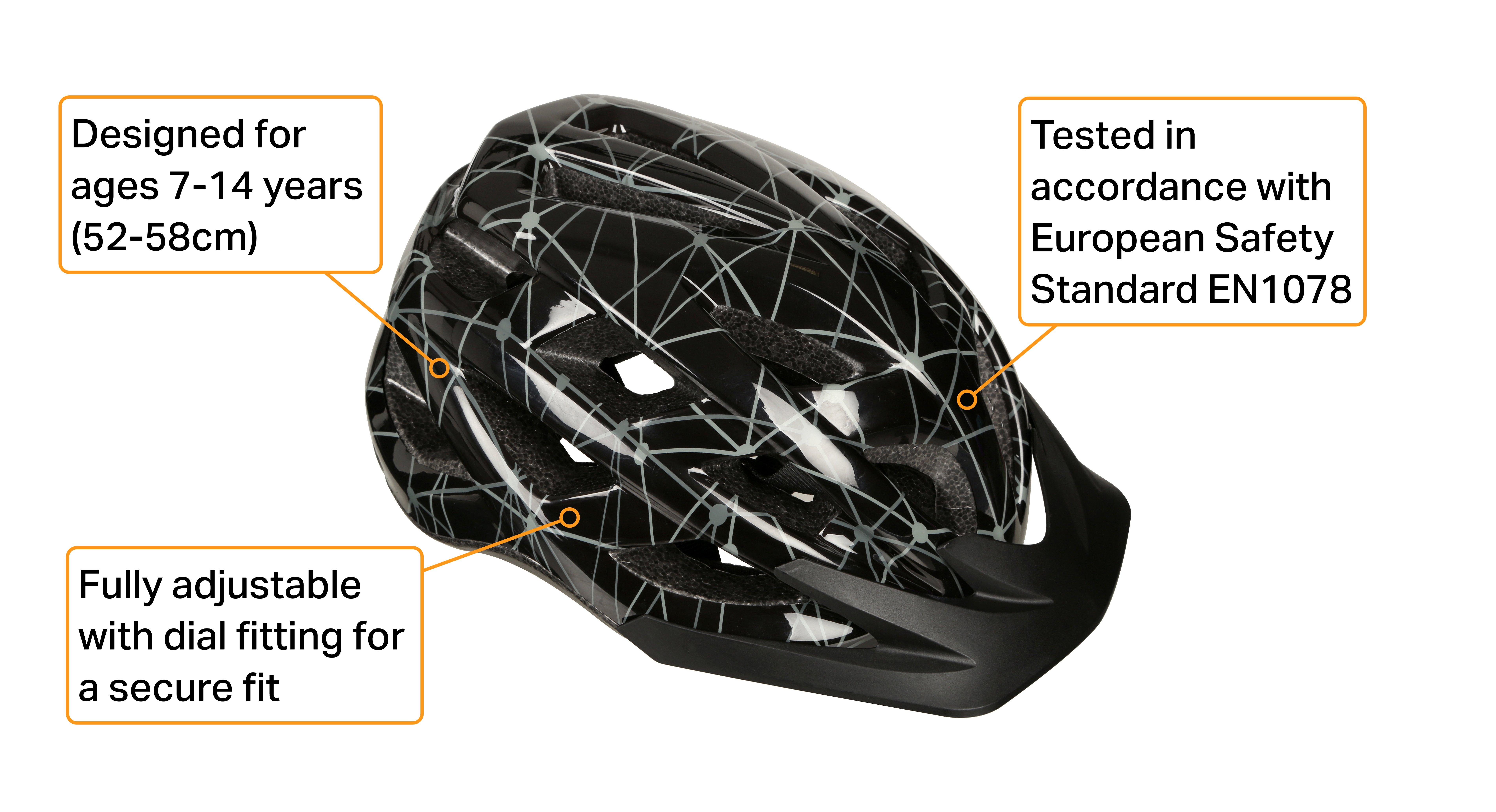 Halfords  Black & Grey Lines Junior Helmet, 52 - 56 cm