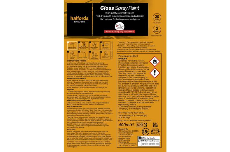Halfords White Gloss Car Spray Paint - 400ml Halfords White Gloss Car Spray Paint - 400ml