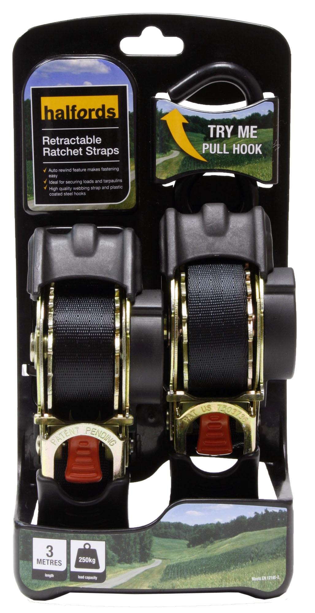 Halfords 3M Retractable Ratchet Straps