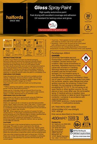 Halfords S0-020 White Gloss Car Spray Paint - 400ml