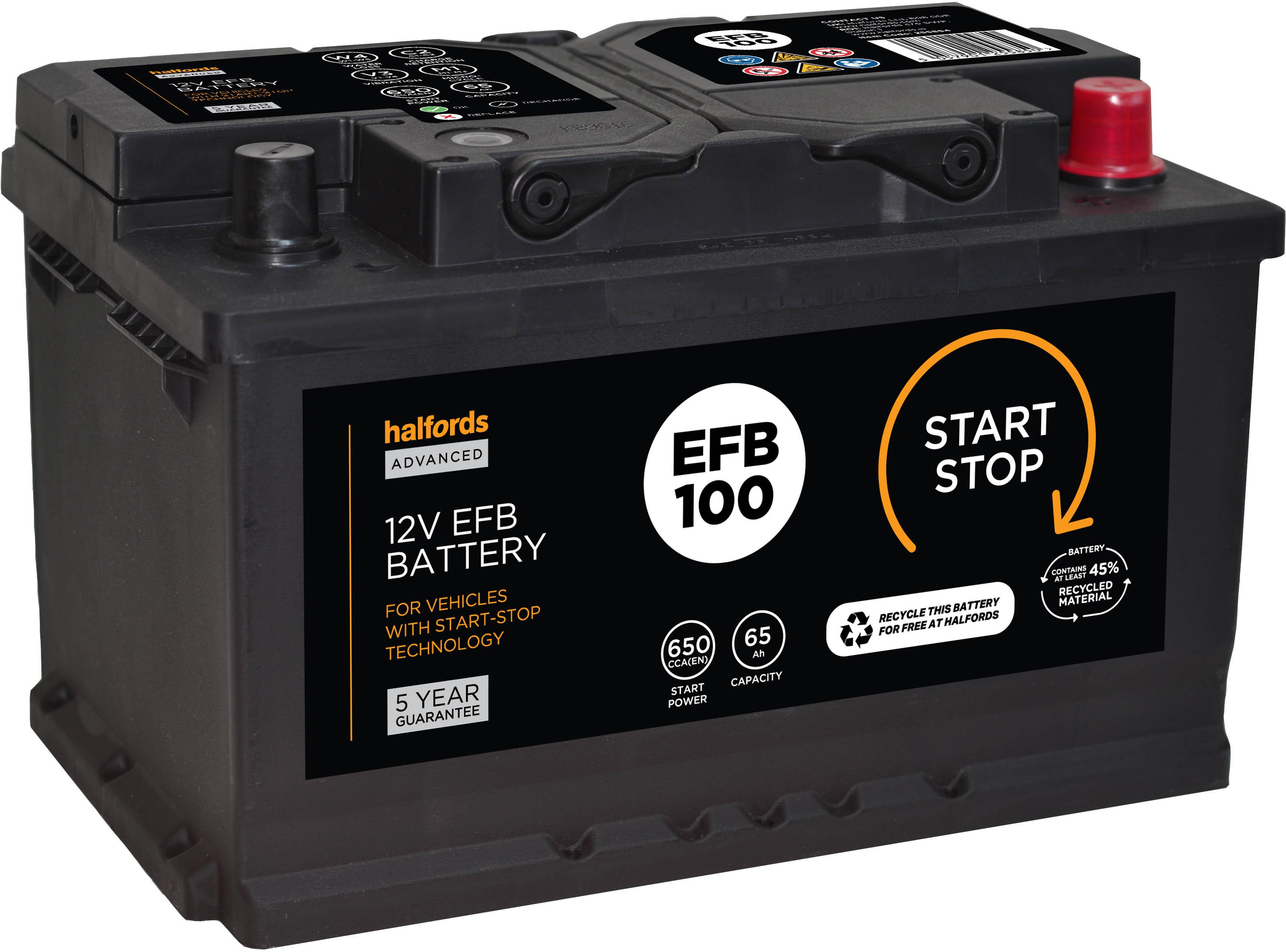 Halfords EFB100 Start Stop Car Battery 5 Year Guarantee | Halfords UK