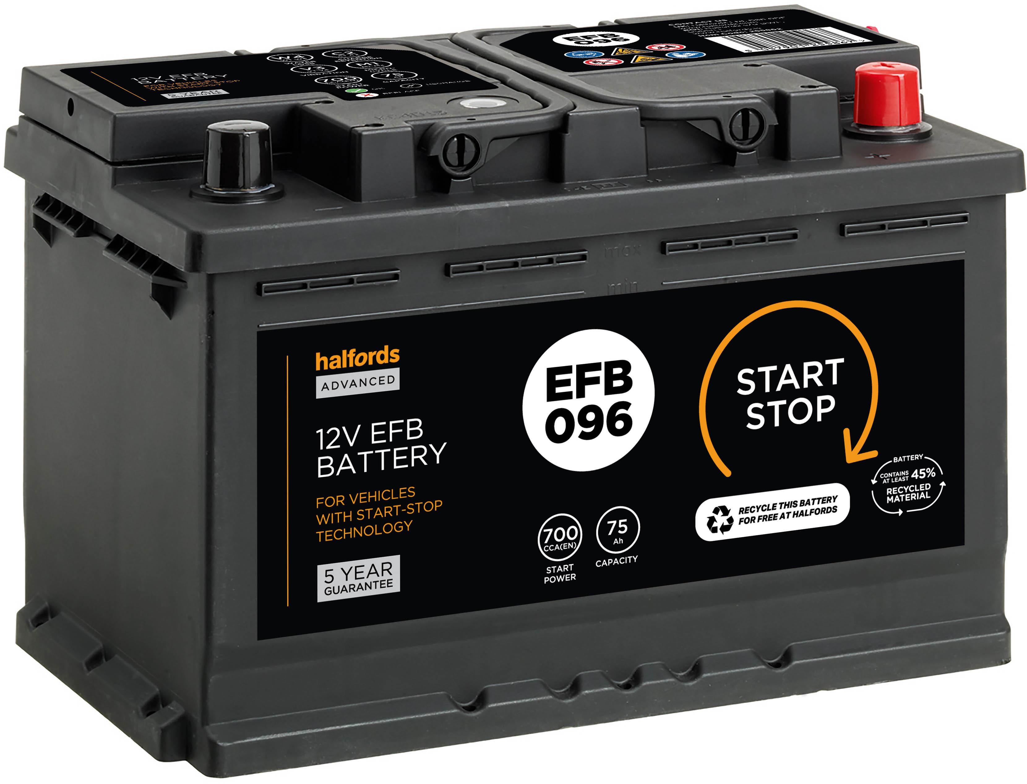 Halfords Efb096 Start Stop Car Battery 5 Year Guarantee