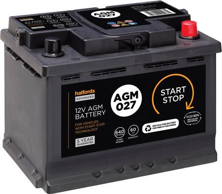 Halfords AGM027 Start Stop Car Battery 5 Year Guarantee Halfords IE