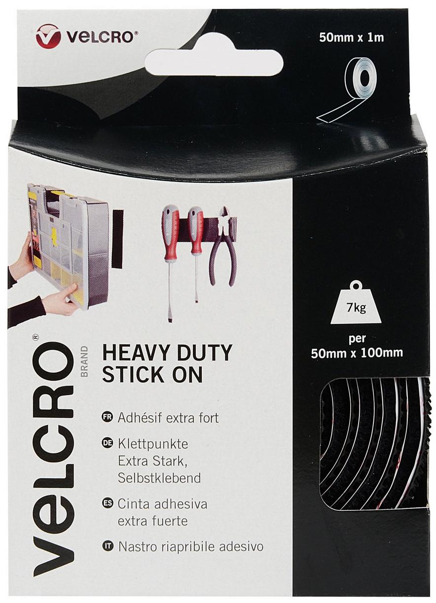 VELCRO Brand Heavy Duty Stick On Tape Cut-to-Length Industrial Extra Strong  Double Sided Hook & Loop Self Adhesive Tape Perfect for Room Décor & Home,  Office, Garage Use Black 50mm x 1m 