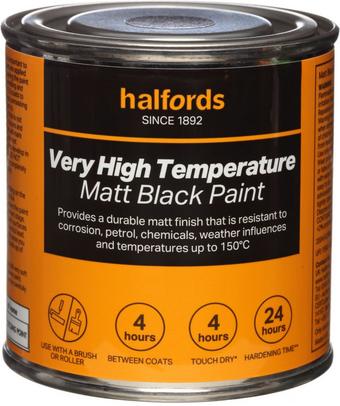 Halfords High Temp Matt Blk Paint 250ml Tin