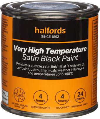 Halfords High Temp Satin Blk Paint 250ml Tin