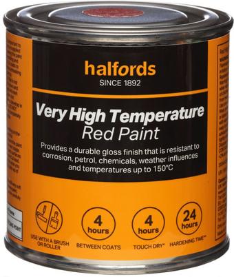 Halfords very high temperature red paint 250ml Tin
