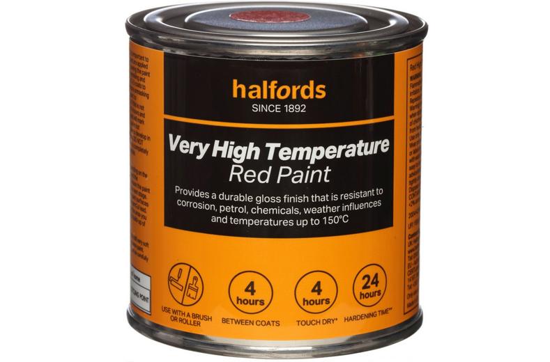 Halfords very high temperature red paint 250ml Tin Halfords very high temperature red paint 250ml Tin