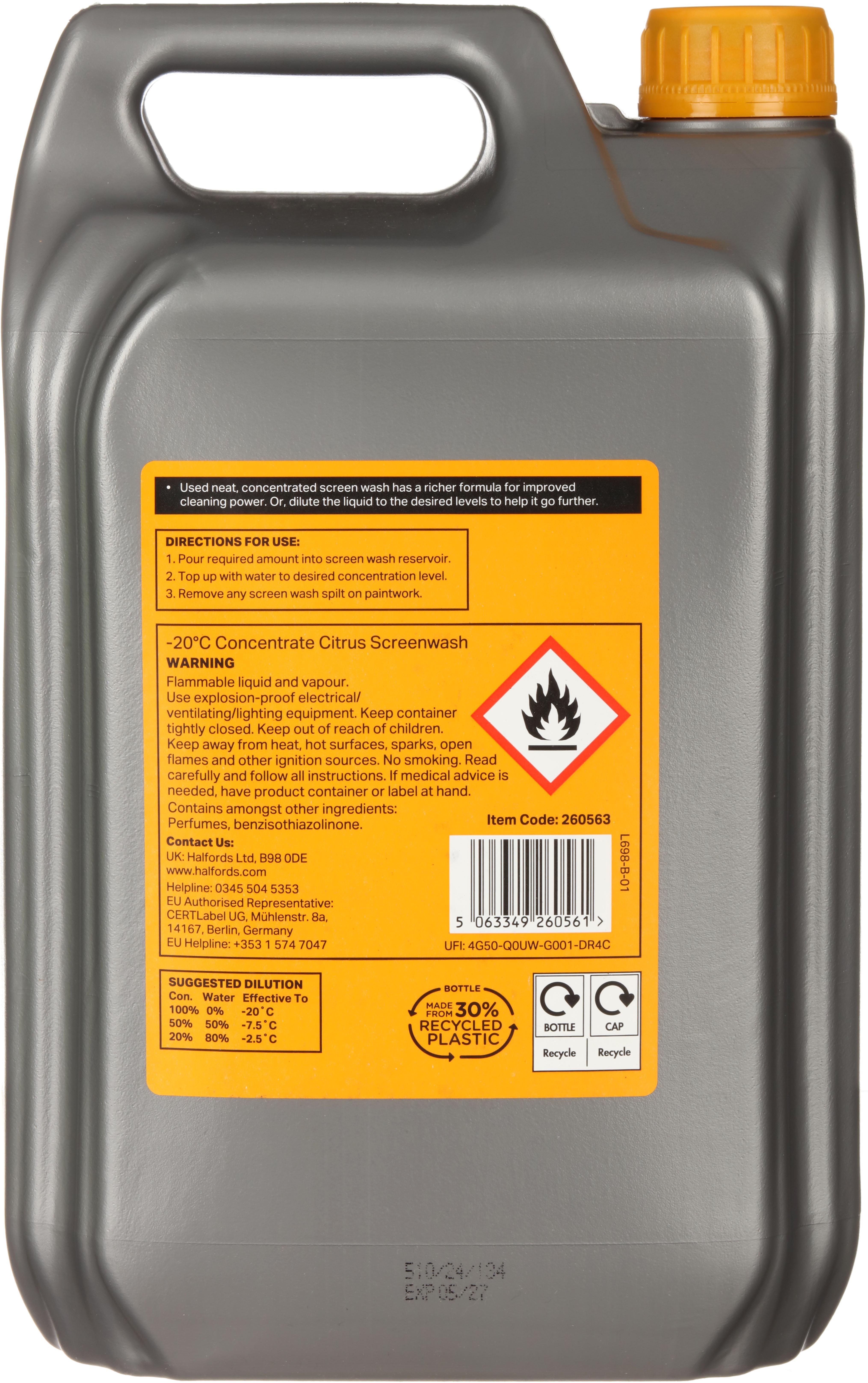 Halfords -20°C Concentrate Screen Wash 5L