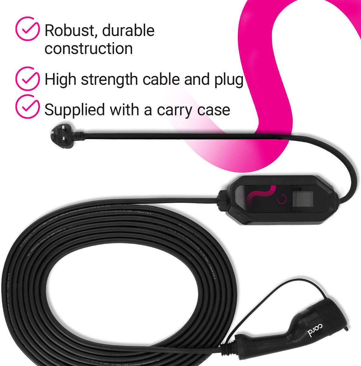 Cord Portable Charger 10 metre 230V 6A-8A-10A Max 2.3kW